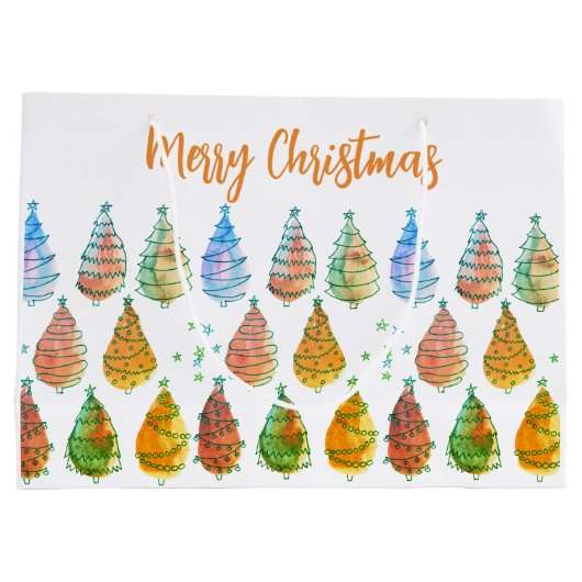 Vrolijke kerstbomen roest groot cadeauzakje (Achterkant)