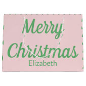 Vrolijke Kerstbomen Roze en Groene Tekst Naam Groot Cadeauzakje (Voorkant)