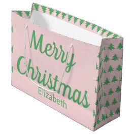 Vrolijke Kerstbomen Roze en Groene Tekst Naam Groot Cadeauzakje