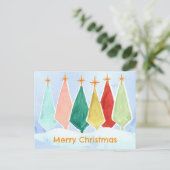 Vrolijke kerstbomen Star Snow Waterverf Feestdagenkaart (Staand voorkant)