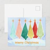 Vrolijke kerstbomen Star Snow Waterverf Feestdagenkaart (Voorkant / Achterkant)