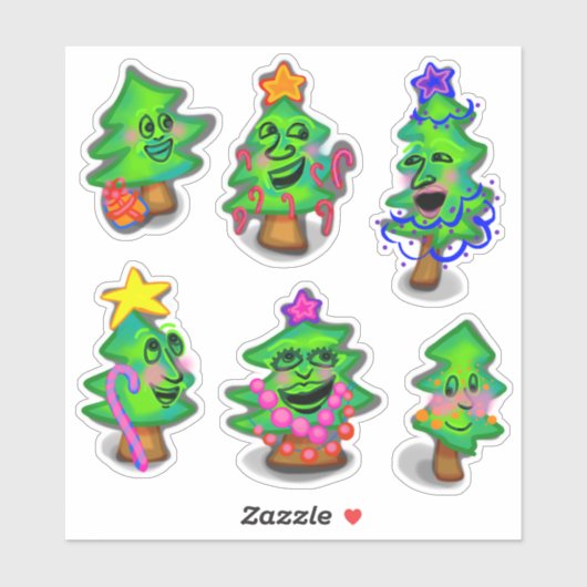Vrolijke kerstbomen sticker (Vel)