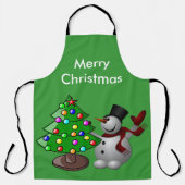 Vrolijke Kerstboom 3D Sneeuwman Groen Groot Schort (Voorkant)