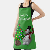 Vrolijke Kerstboom 3D Sneeuwman Groen Groot Schort (Insitu)