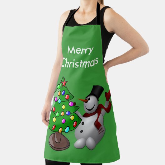 Vrolijke Kerstboom 3D Sneeuwman Groen Groot Schort (Insitu)