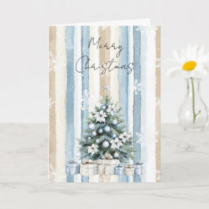 Vrolijke Kerstboom Blauwe Cream Bloemen Sneeuwvlok Kaart