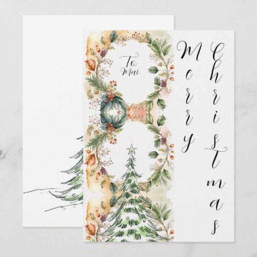 Vrolijke Kerstboom Bloemen Vakantie Groet Kaart (Voorkant / Achterkant)