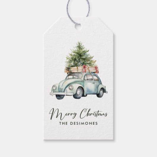Vrolijke kerstboom Classic Car Holiday Cadeaulabel (Voorkant)