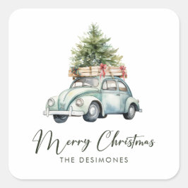 Vrolijke kerstboom Classic Car Holiday Vierkante Sticker
