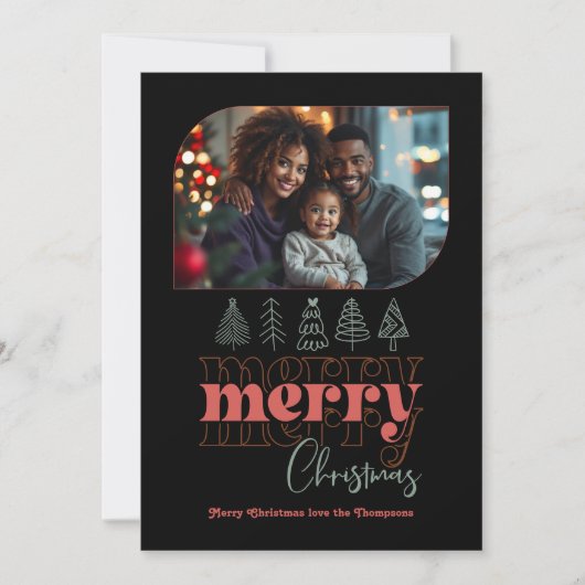 Vrolijke kerstboom Doodle Moderne vakantiefoto Feestdagenkaart (Voorkant)