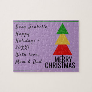 VROLIJKE KERSTBOOM DRIEHOEK VORMEN KERSTKOUS LEGPUZZEL