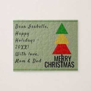 VROLIJKE KERSTBOOM DRIEHOEK VORMEN KERSTKOUS LEGPUZZEL