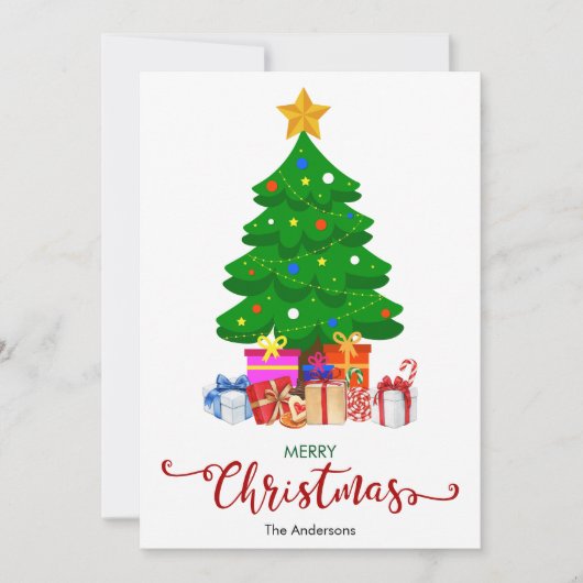 Vrolijke Kerstboom en Cadeaus Kerstmis Kaart (Voorkant)