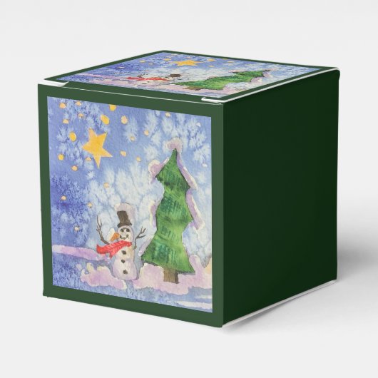 Vrolijke kerstboom en ijzige sneeuwman Waterverf Bedankdoosjes (Voorkant Zijde)