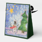 Vrolijke kerstboom en ijzige sneeuwman Waterverf Bedankdoosjes (Achterkant)