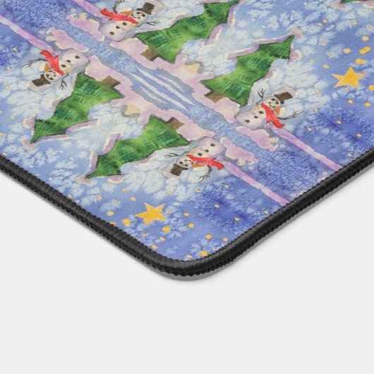 Vrolijke kerstboom en ijzige sneeuwman Waterverf Bureaumat (Hoek)