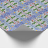 Vrolijke kerstboom en ijzige sneeuwman Waterverf Cadeaupapier (Hoek)