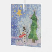 Vrolijke kerstboom en ijzige sneeuwman Waterverf Glas Ornament (Voorkant links)