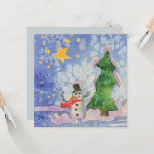 Vrolijke kerstboom en ijzige sneeuwman Waterverf Kaart (Voorkant / Achterkant in situ)