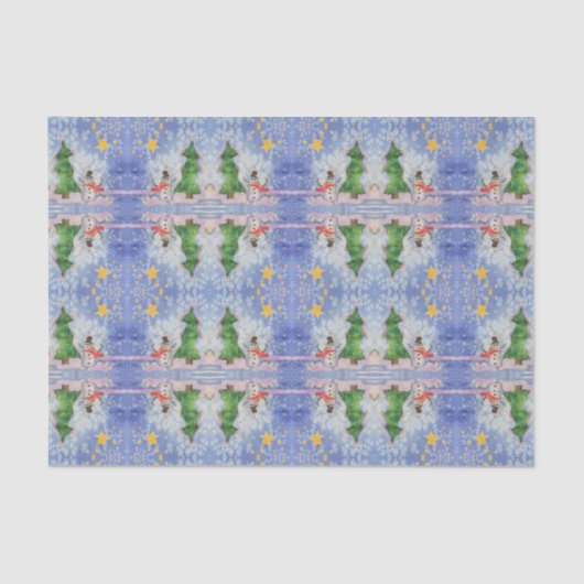 Vrolijke kerstboom en ijzige sneeuwman Waterverf Tissuepapier (Voorkant)