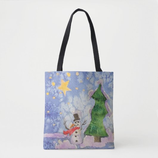 Vrolijke kerstboom en ijzige sneeuwman Waterverf Tote Bag (Voorkant)