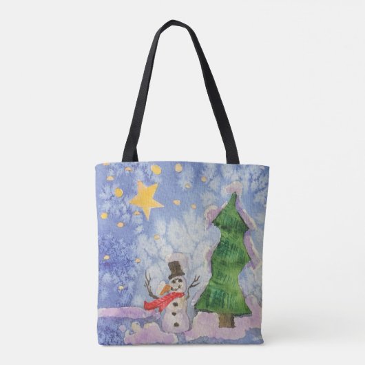 Vrolijke kerstboom en ijzige sneeuwman Waterverf Tote Bag (Achterkant)