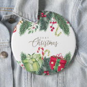 Vrolijke kerstboom geschenken decoratie ronde button 6,0 cm (In situ)