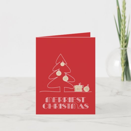 Vrolijke kerstboom gevouwen rode foto vakantie kaart (Voorkant)