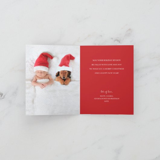 Vrolijke kerstboom gevouwen rode foto vakantie kaart (Binnen)