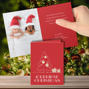 Vrolijke kerstboom gevouwen rode foto vakantie kaart