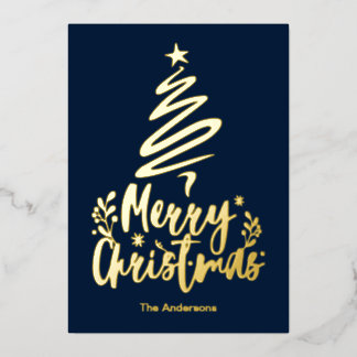 Vrolijke Kerstboom Gouden Folie Kerstmis Kaart