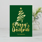 Vrolijke Kerstboom Gouden Folie Kerstmis Kaart (Staand Voorkant)