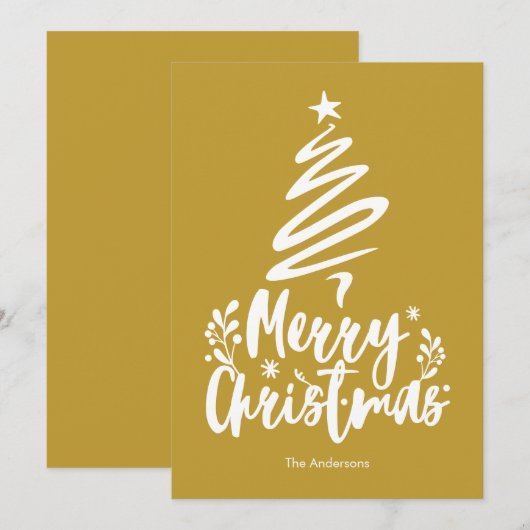 Vrolijke Kerstboom Gouden Kerstmis Kaart (Voorkant / Achterkant)