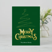 Vrolijke Kerstboom Groene Achtergrond Goud Folie Feestdagenkaart (Staand Voorkant)