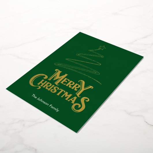 Vrolijke Kerstboom Groene Achtergrond Goud Folie Feestdagenkaart (Gedraaid)