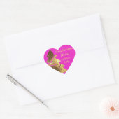 Vrolijke Kerstboom Heet Roze en Goud Elegant Hart Sticker (Envelop)