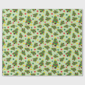 Vrolijke kerstboom & heldere sterren Groen Naadloo Cadeaupapier (Vlak)