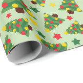 Vrolijke kerstboom & heldere sterren Groen Naadloo Cadeaupapier (Rol Hoek)