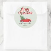 Vrolijke Kerstboom in Rode Auto Vakantie Ronde Sticker (Tas)