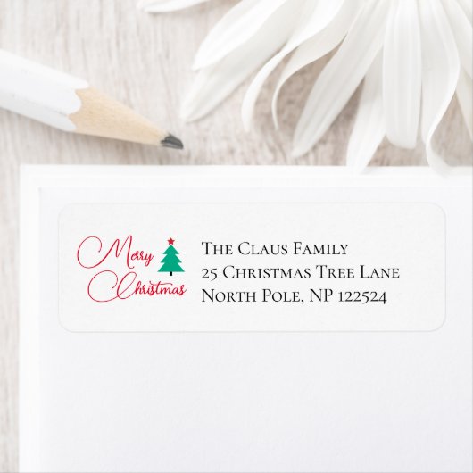 Vrolijke kerstboom kalligrafie etiket (Insitu)