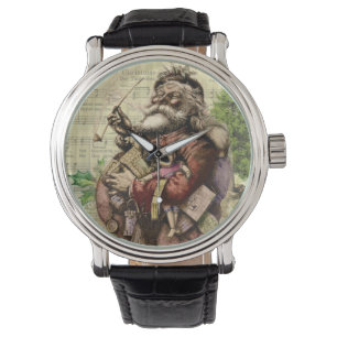 Vrolijke kerstboom klassieke illustratie horloge