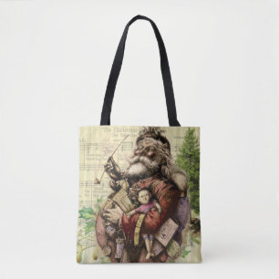 Vrolijke kerstboom klassieke illustratie tote bag