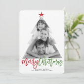 Vrolijke Kerstboom Knippenseel Script Foto Feestdagenkaart (Staand voorkant)