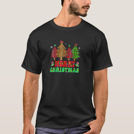 Vrolijke Kerstboom Luipaard Buffel Plaid Grappig P T-shirt (Voorkant)