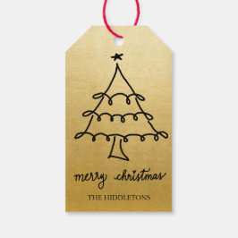 Vrolijke Kerstboom Modern Script Faux Gold Folie Cadeaulabel