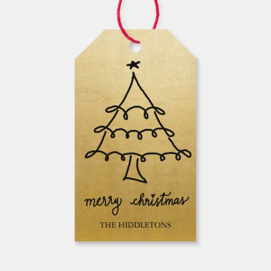 Vrolijke Kerstboom Modern Script Faux Gold Folie Cadeaulabel (Achterkant)
