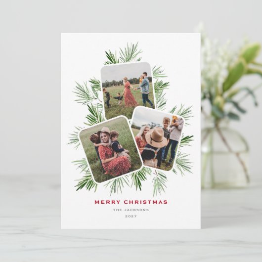 Vrolijke Kerstboom Multi Foto Feestdagenkaart (Staand voorkant)