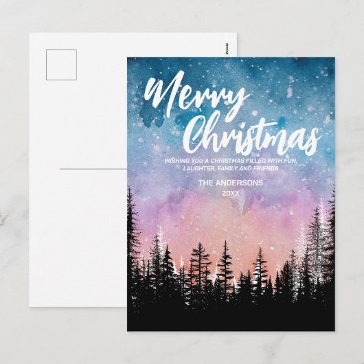 Vrolijke kerstboom Nacht gradiënt script bos Feestdagenkaart (Voorkant / Achterkant)