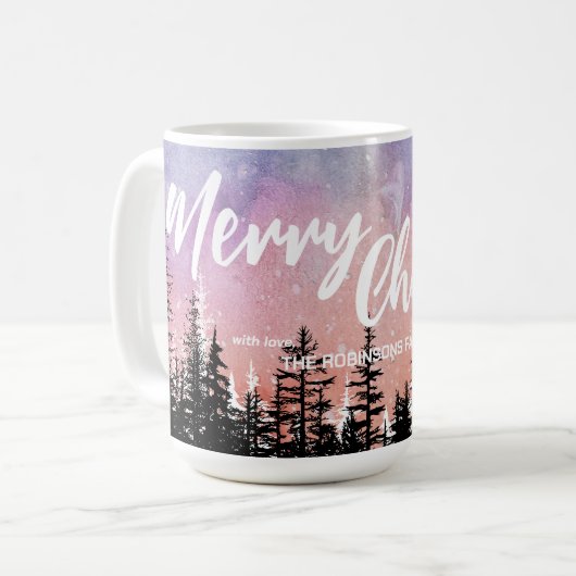 Vrolijke kerstboom Nacht gradiënt script bos Koffiemok (Voorkant links)