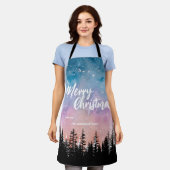 Vrolijke kerstboom Nacht gradiënt script bos Schort (Gedragen)